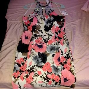 Checker Ponte dress Flower print  pink black light green white Never worn.